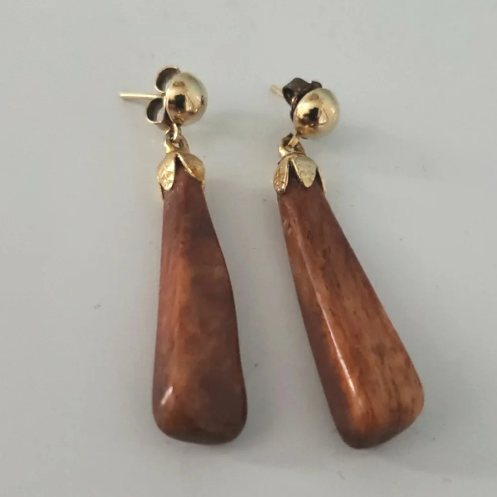 Long Drop wood tone Earrings